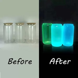 Set of 5 - 16 oz UV-Glow Glass Sublimation Tumbler w/ Bamboo Lid